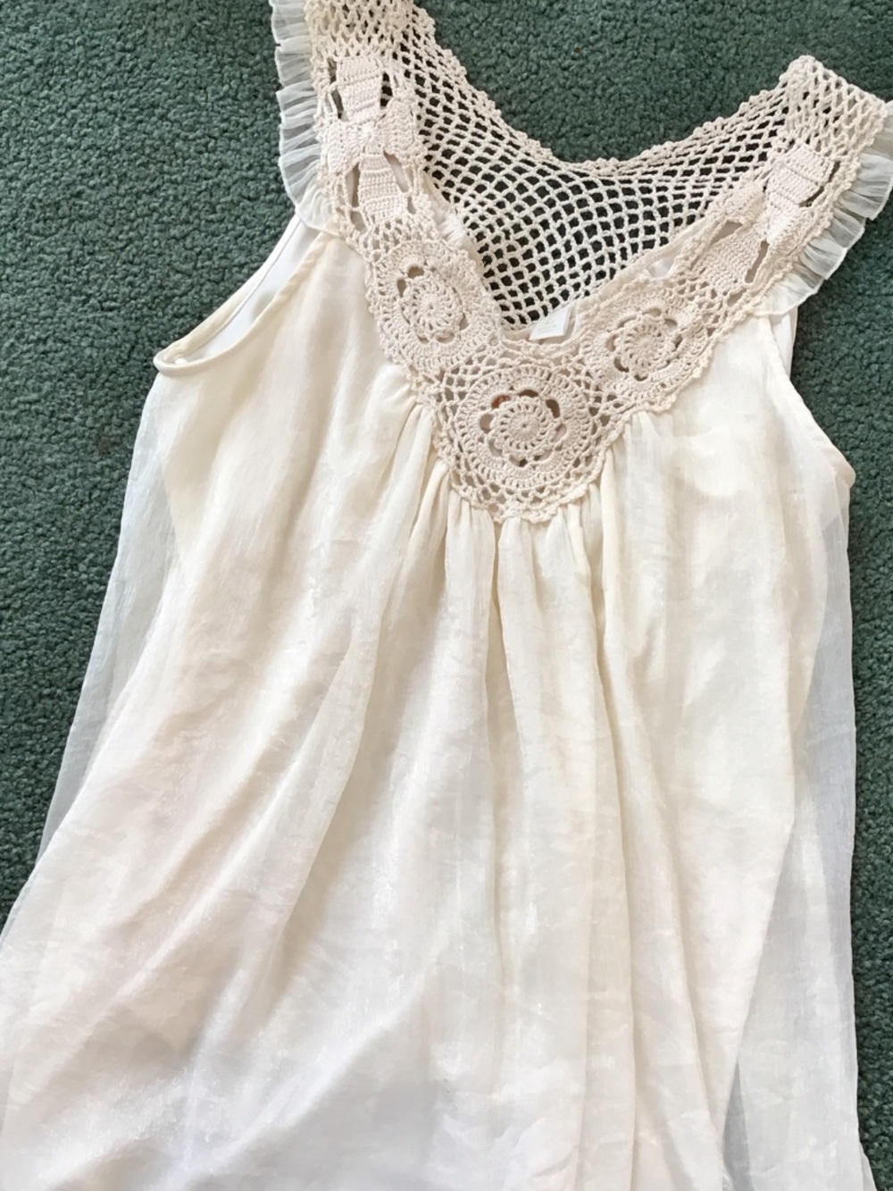 Adiva Cream Crochet V-Neck Sleeveless Top
